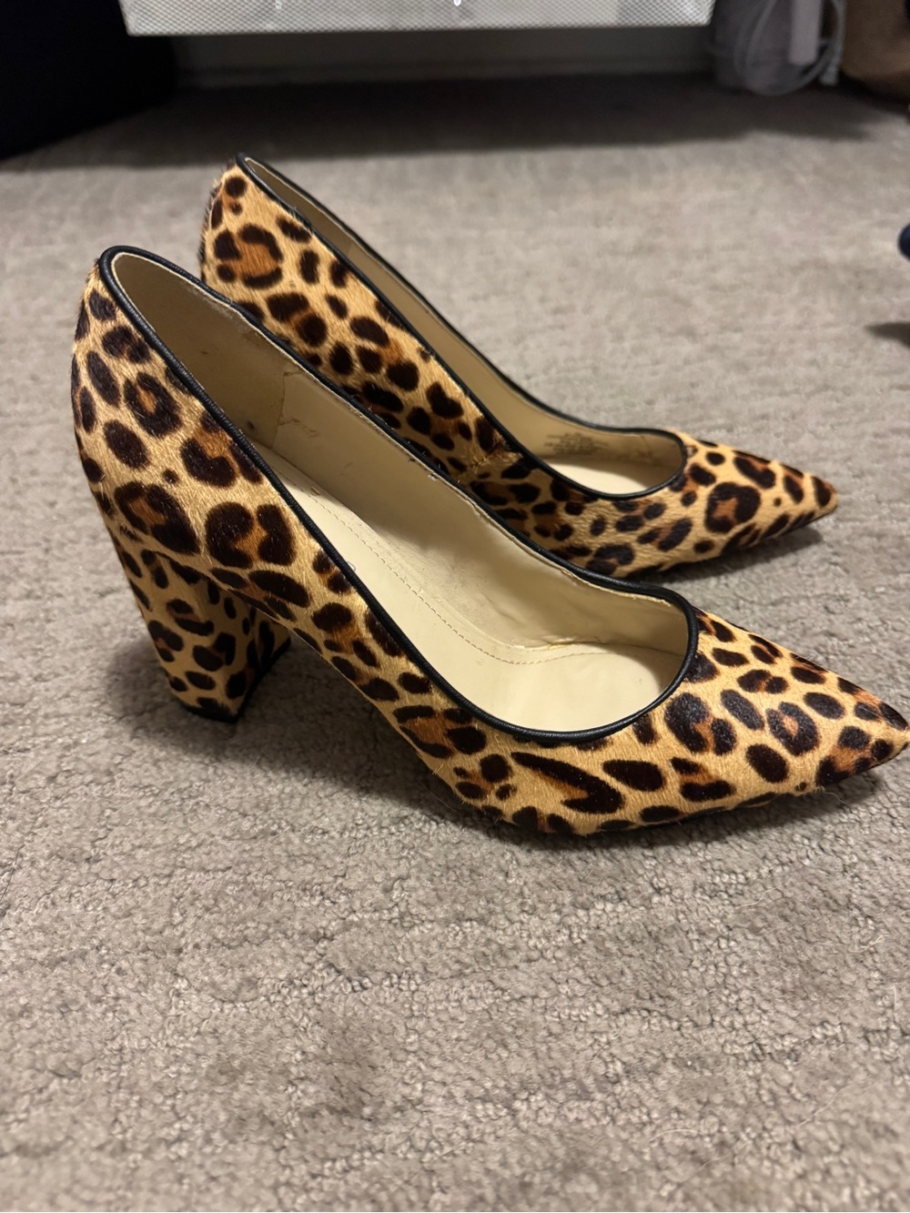 Leopard Print Pointed-Toe Block Heel Pumps - Brown